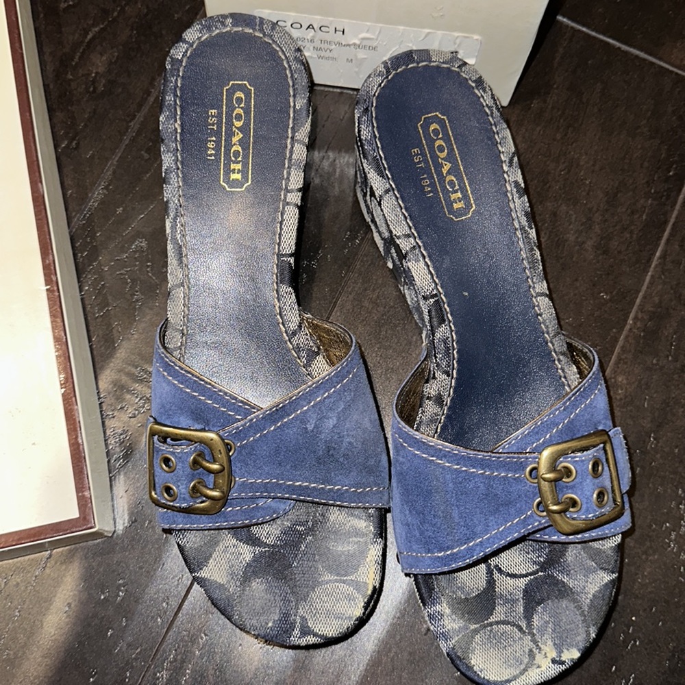 COACH TREVINA NAVY SUEDE 2” WEDGES